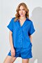 Women's Indigo Oversize Low Sleeve Shirt Shorts Suit - 4