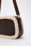 Brown/Cream Plush Shk62 Single Compartment Faux Leather Adjustable Strap Zippered Cross Shoulder Bag - 7