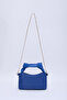 Cobalt Blue Shk24 Original Soft Leather Knot Detailed Chain Strap Hand and Shoulder Bag - 4