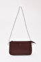 Burgundy Shk125 Faux Leather Bead Detailed Zippered Single Compartment Chain Strap Shoulder Bag