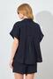 Women's Black Oversize Low Sleeve Shirt Shorts Suit - 7