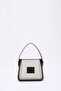 Black Shk176 Faux Leather Detailed, Single Compartment, Zip-Up, Canvas Hand, Arm and Shoulder Bag