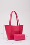 Fuchsia Shk80 Faux Leather Large Size Arm and Shoulder Bag with Front Pocket and Snap Fastener Makeup Bag U:26 E:40 W:8 - 4