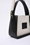 Black Shk176 Faux Leather Detailed, Single Compartment, Zip-Up, Canvas Hand, Arm and Shoulder Bag - 4