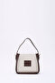 Brown Shk176 Faux Leather Detailed, Single Compartment, Zippered, Canvas Hand, Arm and Shoulder Bag