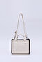 Cream - Brown Shk161 Canvas Fabric Two-Compartment Lined Zippered Double Strap Crossbody Bag, Shoulder and Arm Bag - 4