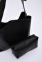 Black Shk179 Faux Leather, Single Compartment, Snap Fastener, Hand, Arm and Shoulder Bag with Makeup Bag - 4