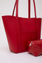 Red Shk80 Makeup Bag Ö Nue Pocket Snap Fastener Faux Leather Hand and Shoulder Bag - 7