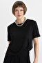 Relax Fit Crew Neck Glitter Fabric Short Sleeve Black T-Shirt C1662Ax24Sp
