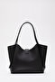 Black Shk126 Faux Leather Lock Detailed Makeup Bag Hand, Arm and Shoulder Bag - 4