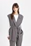 Double Breasted Collar Belted Lightweight Long Muslin Vest C0753Ax24Sp - 3