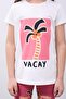 Girl's Palm Tree Printed Summer T-Shirt and Leggings Set - Comfortable & Stylish Two-Piece Set Ecru & Dusty Rose - 2