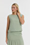 Women's Blouse - Muslin Trimmed Zero Sleeve - Crop - 1040 - 3