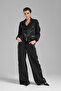 Women's Satin Fabric and Striped Fabric Detailed Design Blazer Jacket - 5