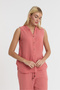 Women's Blouse - Muslin Judge Collar Half Placket Sleeveless Blouse - 1070