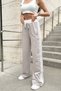 Women's Beige Kompac Jersey Wide-Leg Striped Sweatpants with Waist Detail - 7