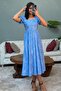 Blue Balloon Sleeve Patterned Midi Length Women's Dress Mg2419 - 2
