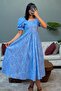 Blue Balloon Sleeve Patterned Midi Length Women's Dress Mg2419 - 3