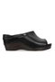 Piano Women's Genuine Leather Open Toe Heeled Slippers-Black - 3