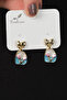 Women's Yellow and Yellow Bow Detailed Tulip Patterned Enameled Steel Earrings