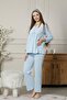 Maternity Pajama Set - Blue Lace Detailed Long Sleeve with Headband 2378 - 5