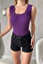 Elegant Cut Ribbed Textured Purple Blouse 0304 - 5
