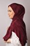 Wine Practical Ready-made Interlocking Hijab Scarf Fukuro Pleated Flower Patterned Laser Cutting 1819_08 - 3