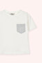 Girl's Ecru T-Shirt with Scalloped Pocket Detail on Sleeve - 2