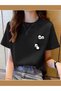 Women's Unisex Oversize Combed Cotton T-Shirt Panda Pocket Mini Design Printed Women's T-Shirt Short Sleeve