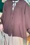 V-Neck Muslim Hijab Shirt with Elastic Sleeves Brown - 3