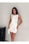 White Crew Neck Sleeveless Vest Mini Skirt Double Fabric Double Set - 2