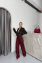 Poliviskon Fabric Belt Detailed Claret Red Trousers - 6