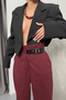 Poliviskon Fabric Belt Detailed Claret Red Trousers - 3