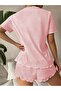 V-Neck Powder Pink Cotton Bow Detailed Pajama Set - 4