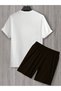 Art T-Shirt Shorts - White Coffee Bottom Top Set Shorts T-Shirt Combination Printed Crew Neck - 2