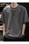 Dreams Collar Detail Single Jersey T-Shirt - Smoked Printed Oversize Crew Neck T-Shirt