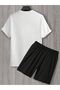 Art T-Shirt Shorts - White Black Bottom Top Team Shorts T-Shirt Combination Printed Crew Neck - 2