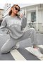Women's Gray California Slogan Bottom Top Tracksuit Set Oversize Crew Neck - 4