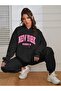 New York Brooklyn Combination Bottom Top Tracksuit Set - Black Printed Oversize Rubber Leg Hooded