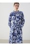 Blue Ruffled Stand Collar Floral Women's Shirt Dress