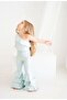Girl's Water Green Leafy Shiny Fabric Stretchy Bottom Top Suit Crop Trousers