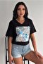 Women's Black V-Neck Plus Size Sequin Sequin Embroidered 100% Cotton T-Shirt - 6