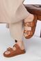 Estella Tan Color Double Buckle Women's Slippers - 6