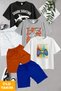 3 Pcs Summer T-Shirts-Shorts Kids Set with Shark and Dinosaur Print