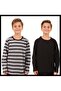 2-Pack Crew Neck Long Sleeve Striped and Plain Unisex Kids T-Shirt Black Gray-Black - 2