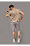 Men's Gray Lycra Jogger Waist Elastic Buttoned Striped Back Pocket Detailed Capri Shorts - 2