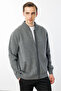 Men's Pique Woven Zippered Pocket Knitwear Coat Smoked