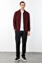 Men's Pique Woven Zippered Pocket Knitwear Coat Claret Red - 6