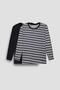 2-Pack Crew Neck Long Sleeve Striped and Plain Unisex Kids T-Shirt Black Gray-Black