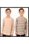 2-piece bicycle collar long sleeve striped and plain unisex children's sweatshirt khaki beige-beige - 2